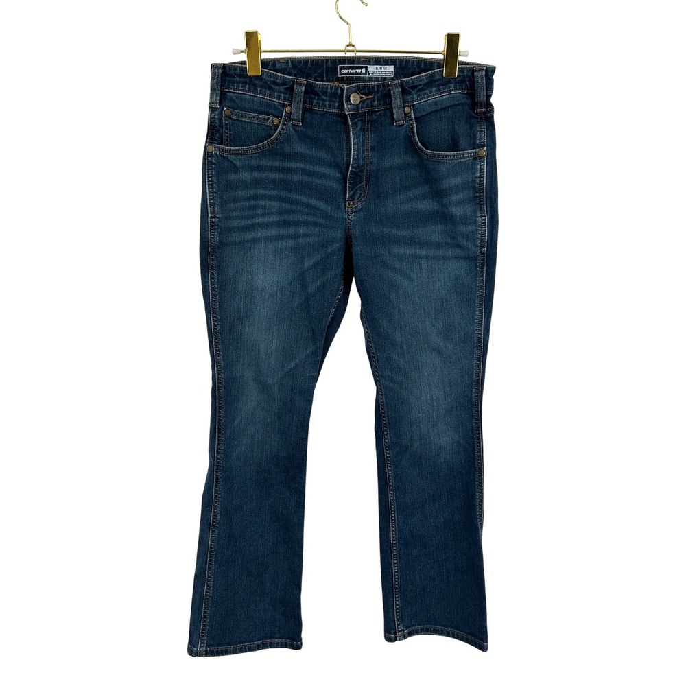 Carhartt Slim Fit Blue Denim Jeans Mens 33x30 Workwear Cotton Blend BD6570-M
